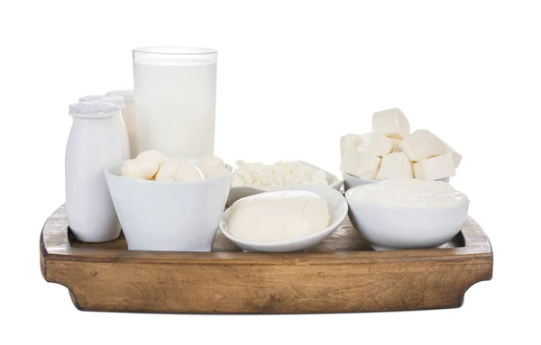 Свежие Молочные Продукты Белом Фоне — стоковое фото
