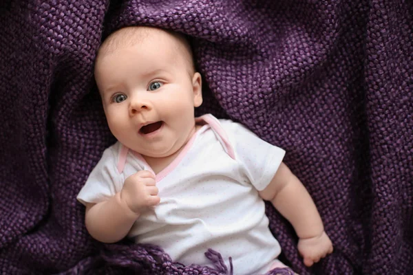 Cute Little Baby Lying Plaid Top View — Stock Photo, Image