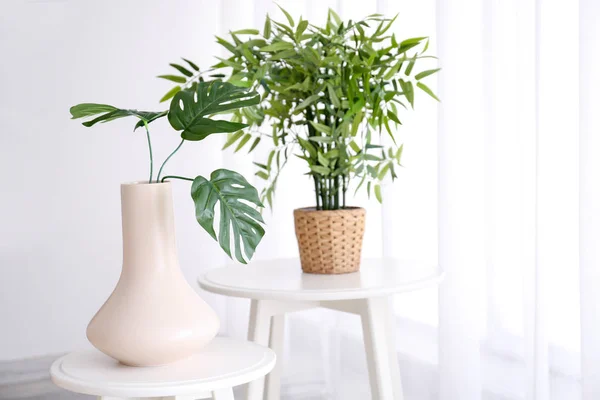 Plantes Vertes Sur Petites Tables Dans Salon — Photo