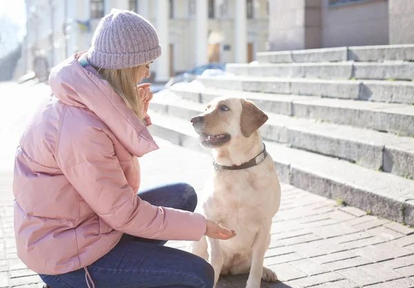 Mulher com cão bonito — Fotografia de Stock