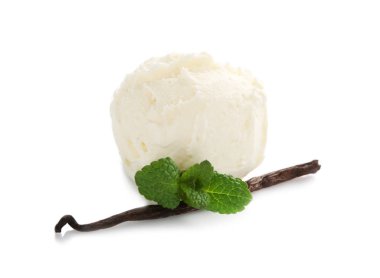 Lezzetli vanilyalı beyaz izole dondurma topu