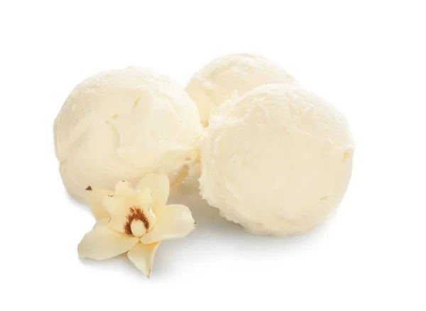 Кульки Смачного Ванільного Морозива Ізольовані Білому — стокове фото