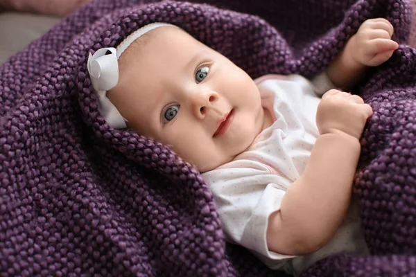 Cute Little Baby Lying Plaid — Stock Photo, Image