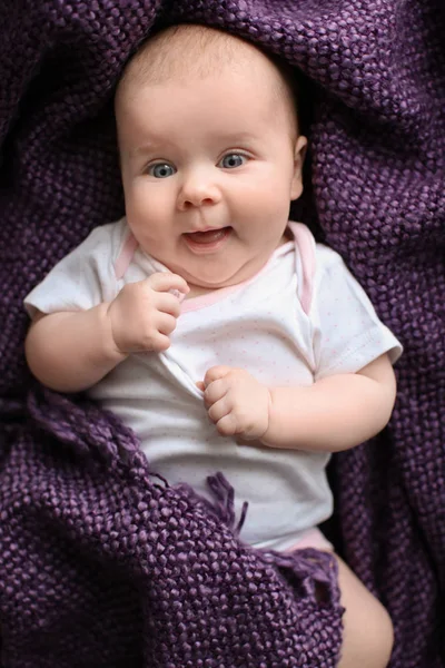 Cute Little Baby Lying Plaid Top View — Stock Photo, Image