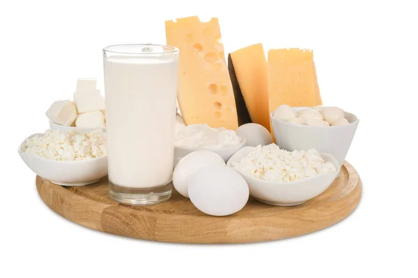 Свіжі Молочні Продукти Яйця Білому Тлі — стокове фото