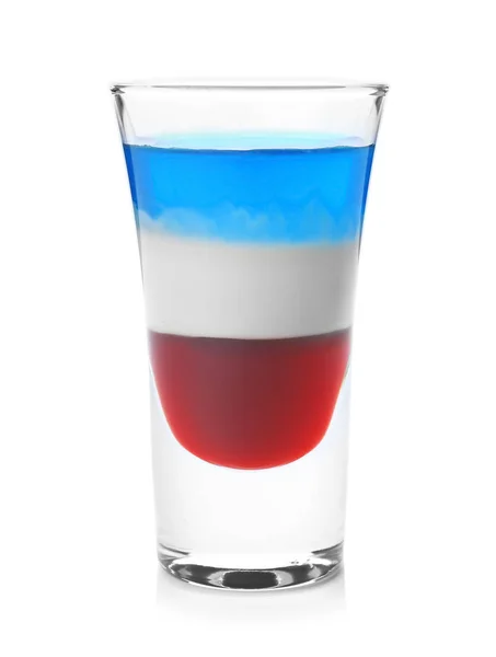 stock image Layered cocktail in colors of American flag on white background