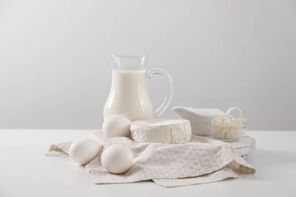 Different Dairy Products Eggs Table — Stock Photo, Image