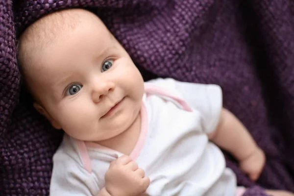 Cute Little Baby Lying Plaid — Stock Photo, Image