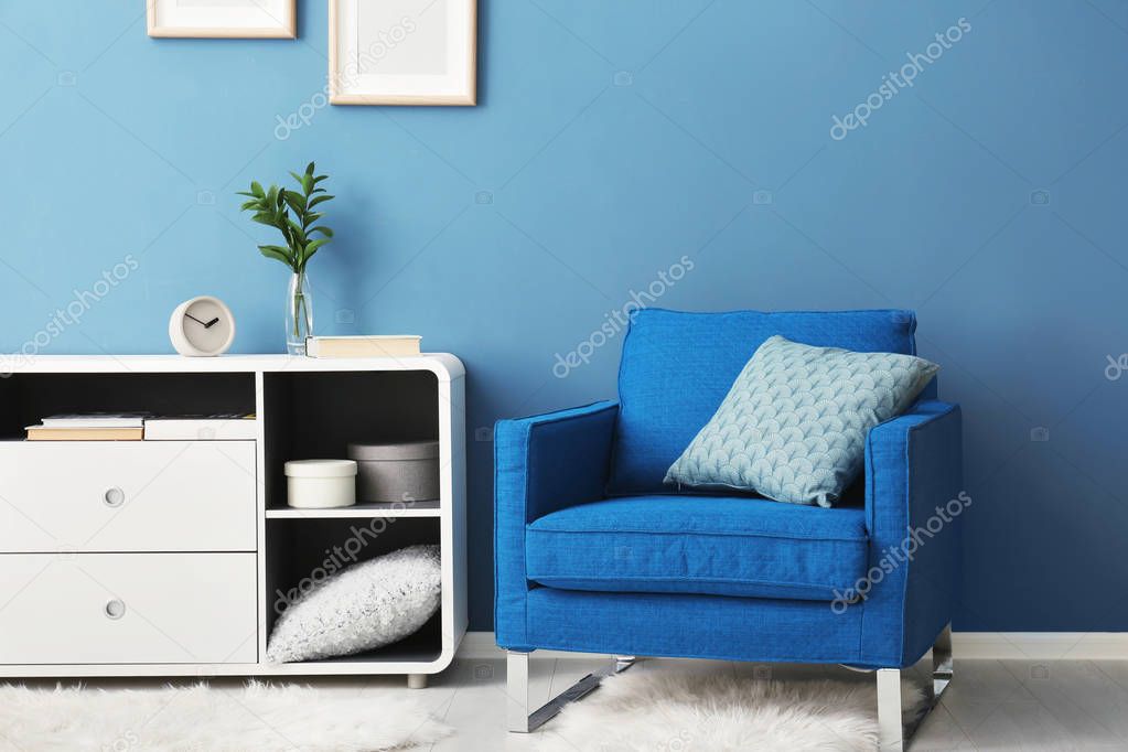 Elegant room interior with comfortable armchair. House design