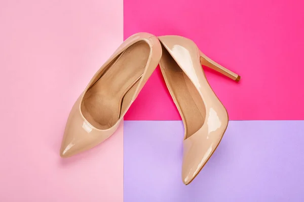 Stylish Female Shoes Color Background — Stock Photo, Image