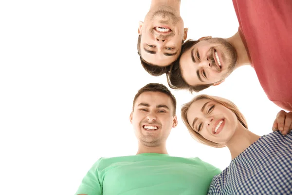 Young people joined in circle on white background. Unity concept — Stock Photo, Image