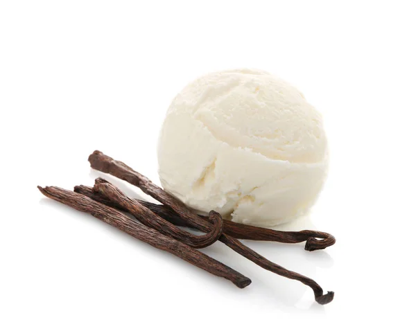 Мяч Вкусное Ванильное Мороженое Изолированы Белом — стоковое фото