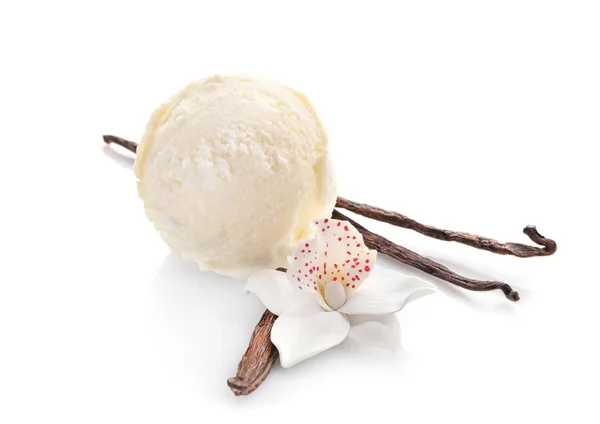 Bola Delicioso Helado Vainilla Aislado Blanco — Foto de Stock