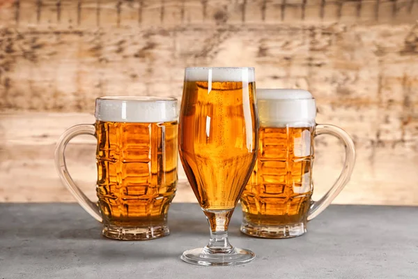 Glassware Fresh Beer Wooden Background — Stock Photo, Image