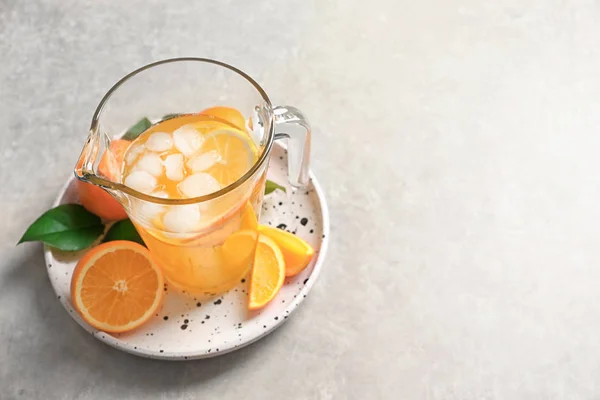 Jug Tasty Orange Lemonade Table — Stock Photo, Image