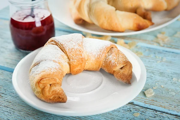 Plate Tasty Crescent Roll Table — Stock Photo, Image