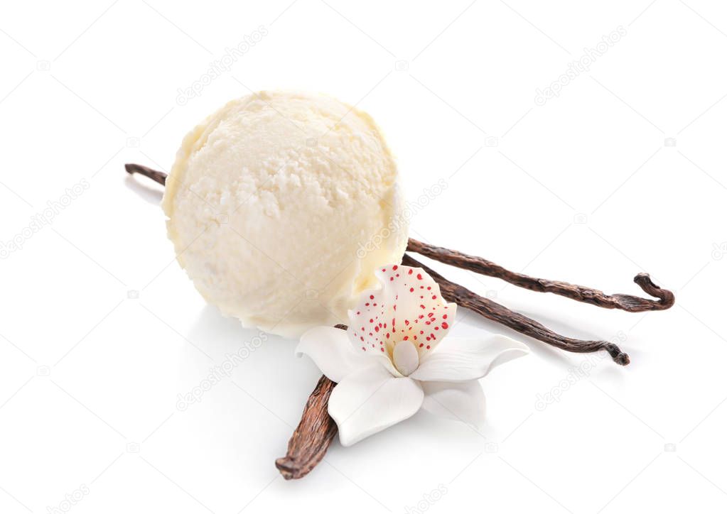 Ball of delicious vanilla ice cream isolated on white