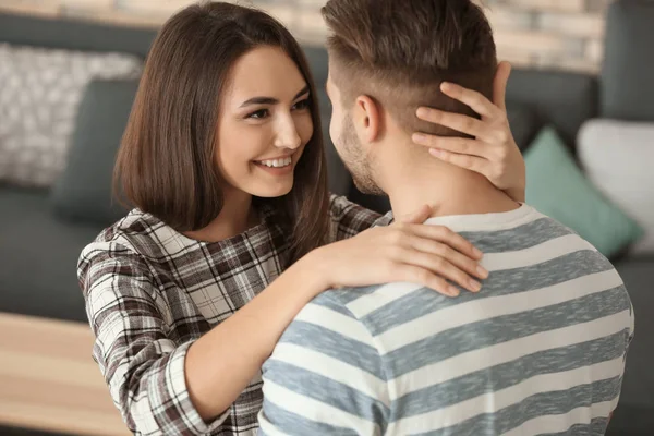 Beautiful Young Couple Dancing Indoors — Stock Photo, Image