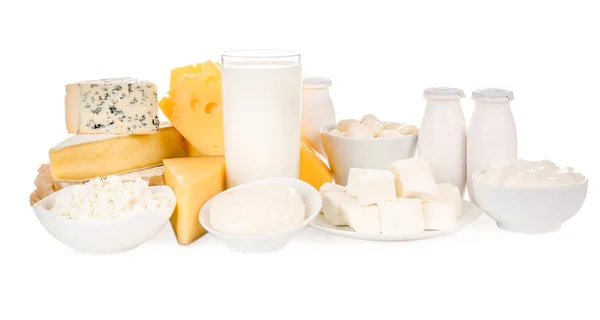 Fresh Dairy Products White Background — Stock Photo, Image