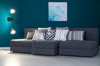 Oturma odasının içindeki şık kanepe.