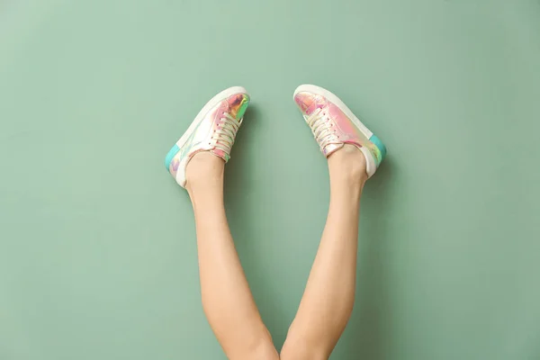 Young woman in stylish casual shoes — Stock Photo, Image