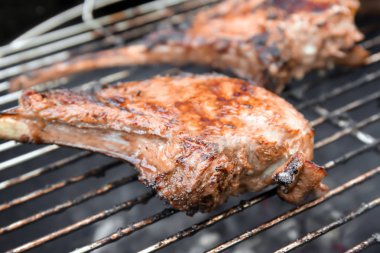 İştah açıcı sulu yedek kaburga açık havada yemek