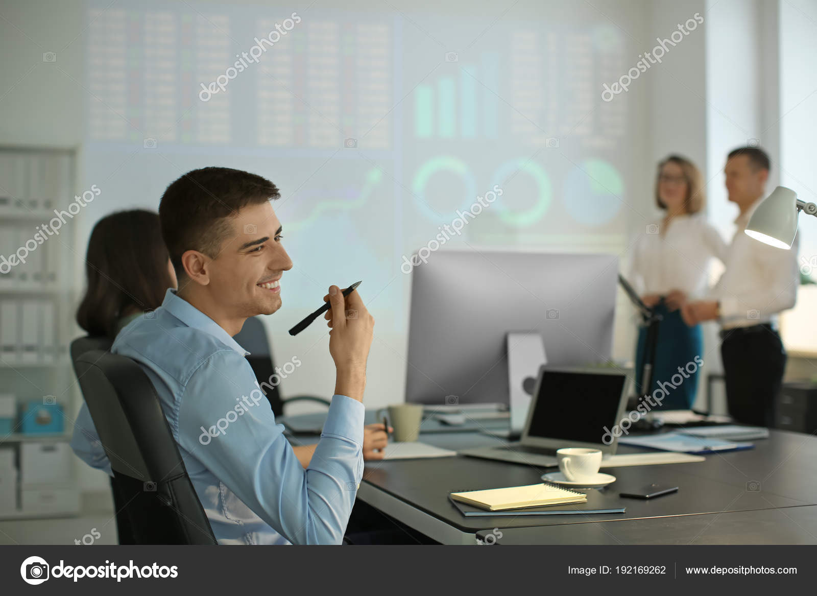 Office Employees Giving Presentation Meeting Forex Concept Stock - 