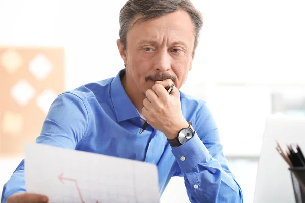 Mature Pensive Man Working Office — Stock Photo, Image