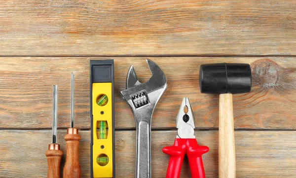 Set Tools Wooden Background — Stock Photo, Image