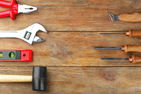 Set Tools Wooden Background — Stock Photo, Image