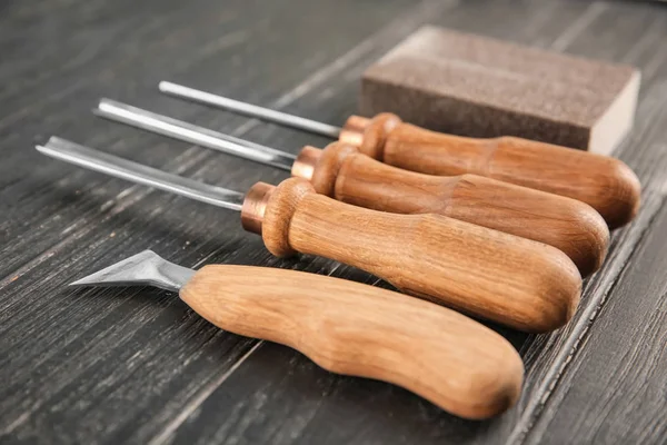 Set Timmermansgereedschap Houten Ondergrond — Stockfoto