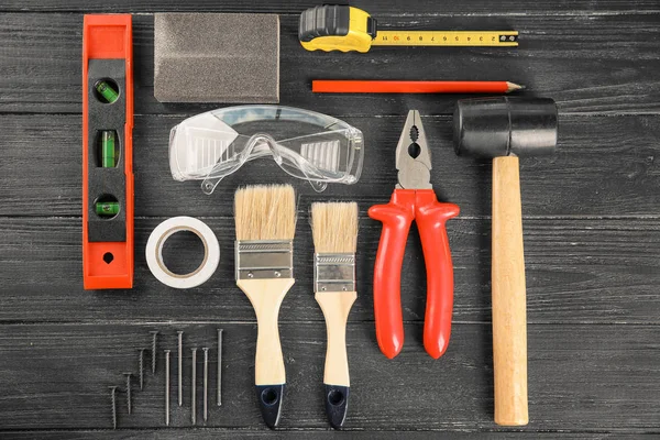 Werkzeug Set Auf Holz Hintergrund — Stockfoto