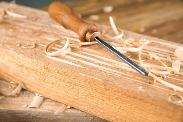 Scalpello Tavole Legno Segatura Falegnameria — Foto Stock