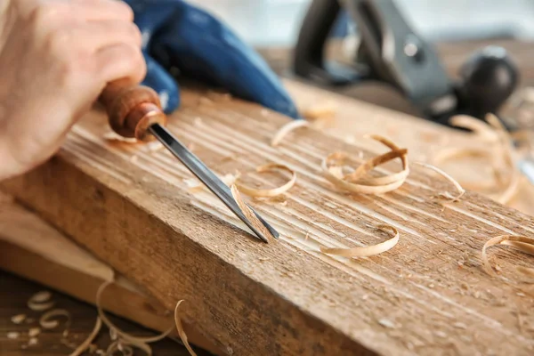 Carpenter Working Chisel Closeup — Stock Photo, Image