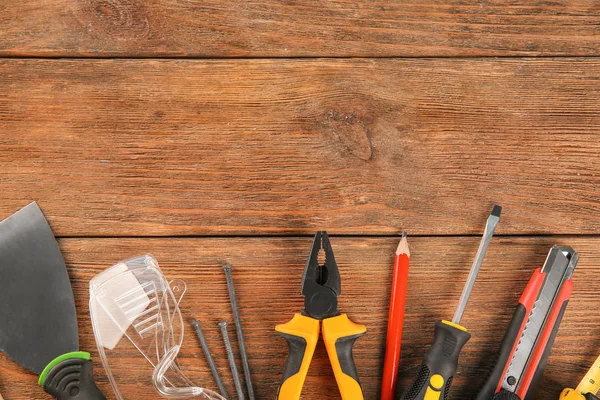 Juego Herramientas Sobre Fondo Madera — Foto de Stock