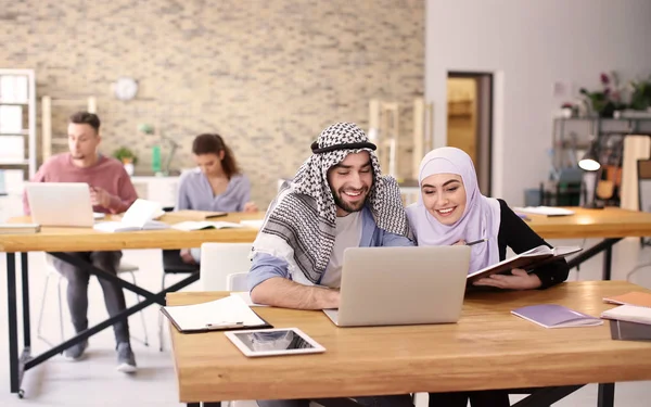 Muslim Students Traditional Clothes Studying Indoors — Stock Photo, Image