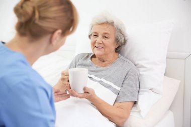 Üst düzey kadın evde çay veren bakıcı