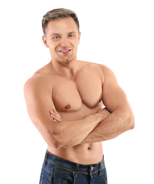 Muscular Young Man White Background — Stock Photo, Image