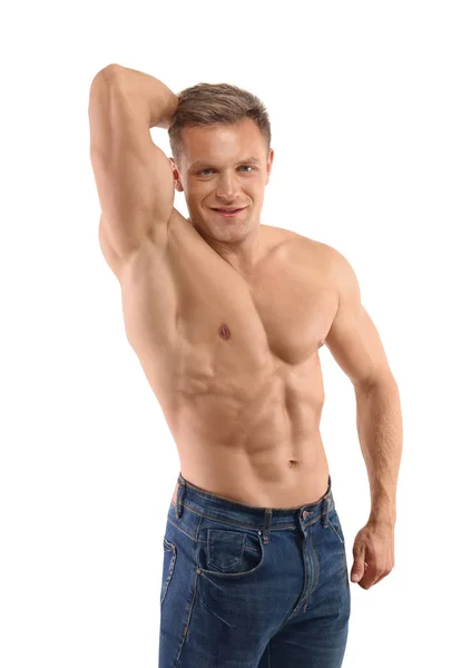 Muscular Young Man White Background — Stock Photo, Image