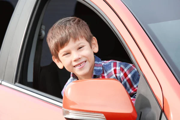 Cute Boy Looking Out Car Window — Stock Photo, Image
