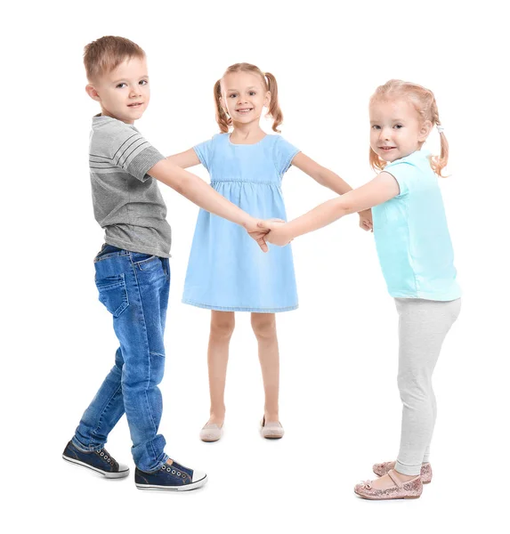 Słodkie Małe Dzieci Bawiące Się Białym Tle — Zdjęcie stockowe
