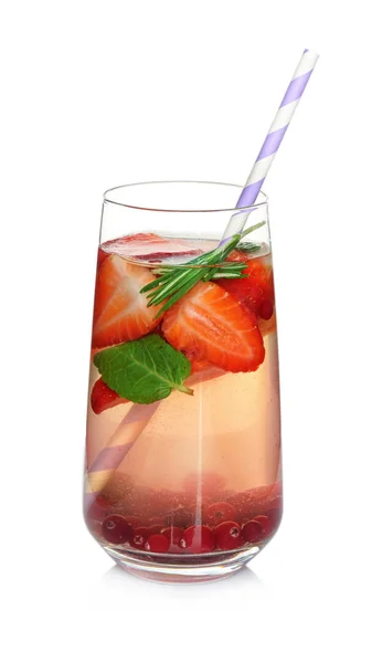 Glass with cold lemonade with strawberries — Stock Photo, Image