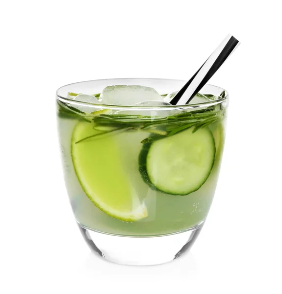 Cold lemonade with cucumber and lime — Stock Photo, Image