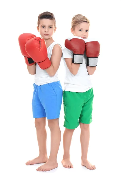 Cute Little Boys Boxing Gloves White Background — Stock Photo, Image