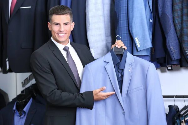 Handsome Young Man Suit Shop — Stock Photo, Image