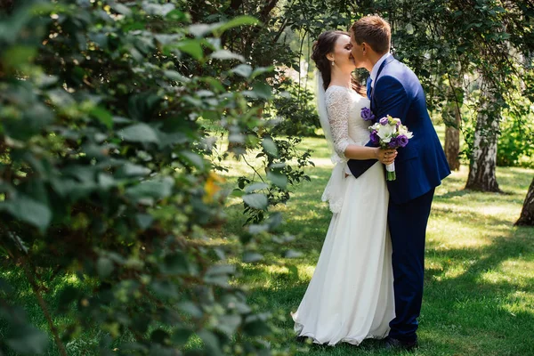 Noiva Noivo Abraçando Beijando Beijos Noiva Noivo Casamento Casal Apaixonado — Fotografia de Stock