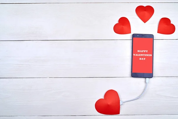 Mobiele Smartphone Met Teken Happy Valentines Dag Opladen Met Rode — Stockfoto