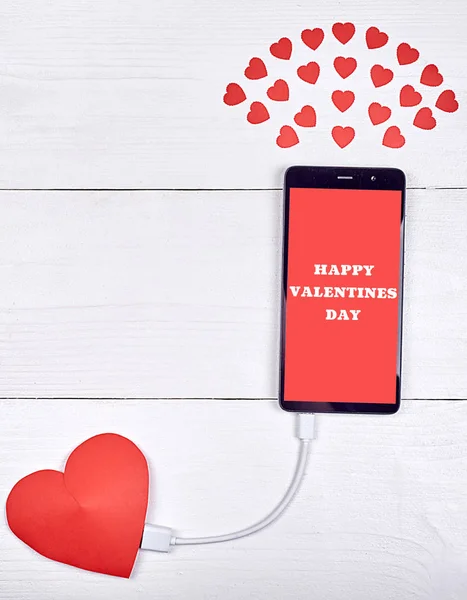 Mobiele Smartphone Met Teken Happy Valentines Dag Opladen Met Rode — Stockfoto