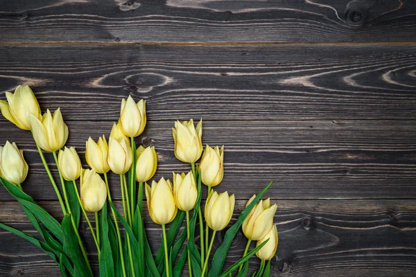 Fond Printanier Avec Bouquet Fleurs Tulipes Espace Copie Tulipes Jaunes — Photo