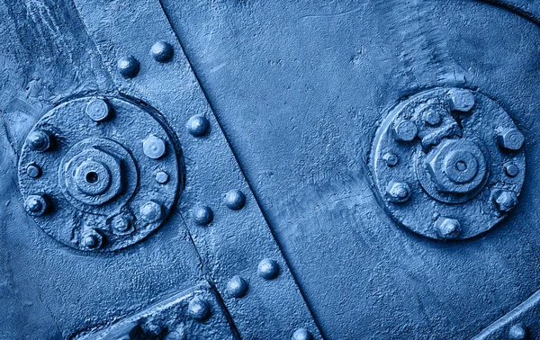 Abstract metal texture with bolts and rivets, copy space. — Stock Photo, Image